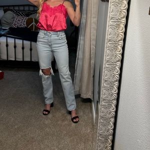 Abercrombie & Fitch Ultra High Rise 90s Straight Jean in Ripped Light Wash